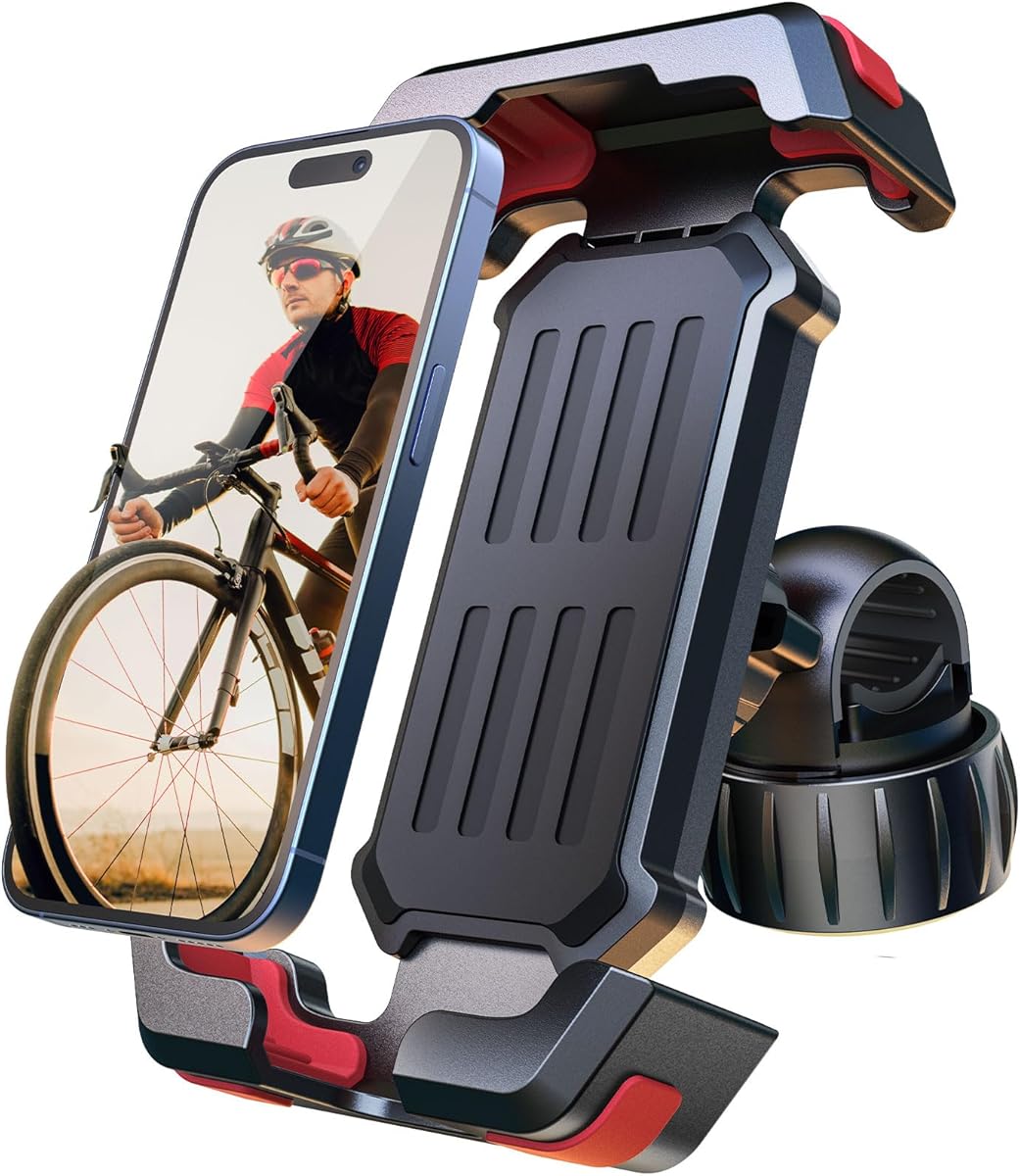 Pnitri 2025 New Upgraded Bike Phone Holder Handlebar - 1S Quick Install, Motorcycle Phone Mount, Bicycle Phone Holder fit Large Phone Case for iPhone Samsung, Dirt Scooter Mini Bike Accessories