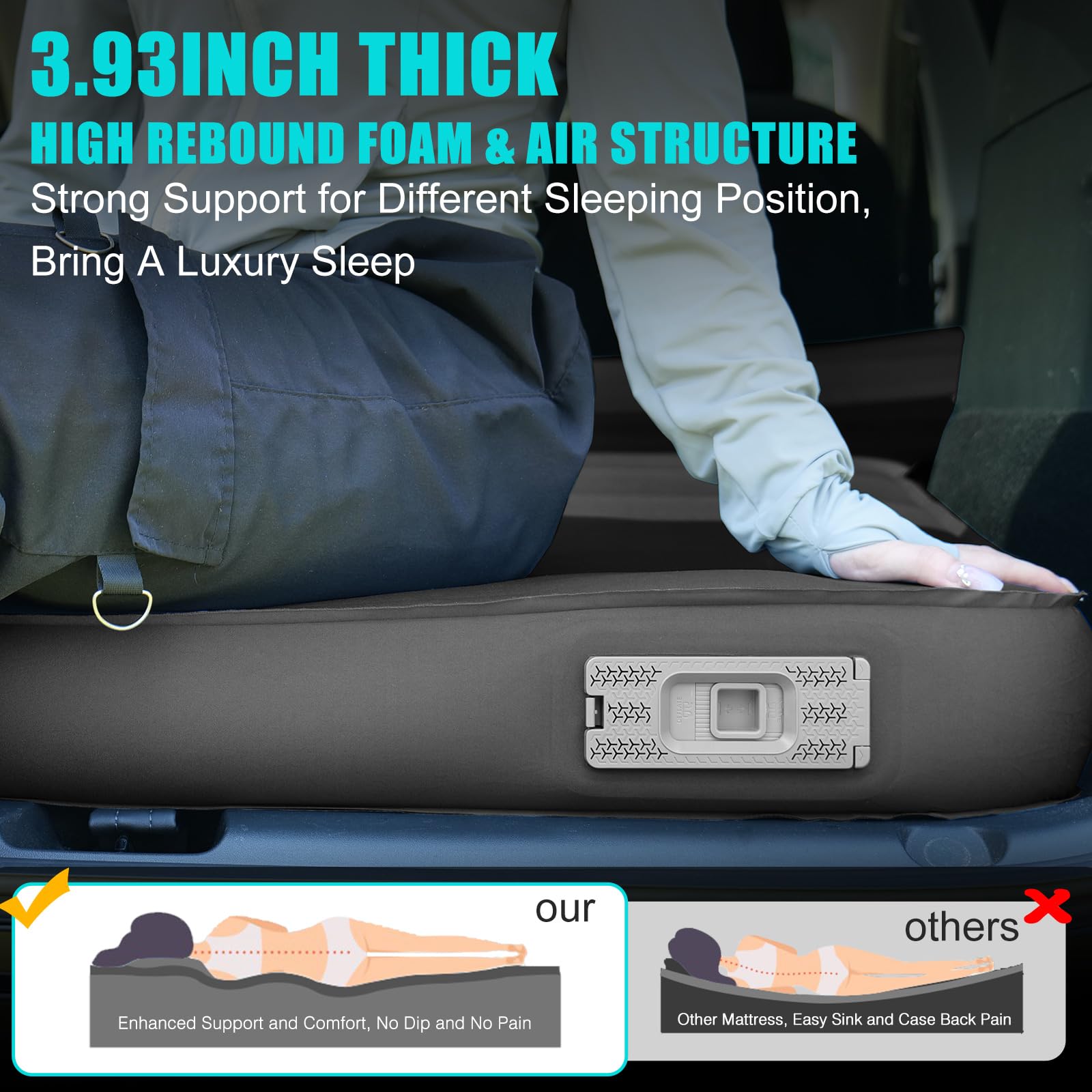 NYECHTO Camping Air Mattress for Tesla Model Y with Built-in Electric Air Pump, 3.93“ Extra Thick Foam Self Inflating Sleeping Pad for Camping, Fast Inflate & Deflate, 9.5 R-Value Car Camping Pads Bed