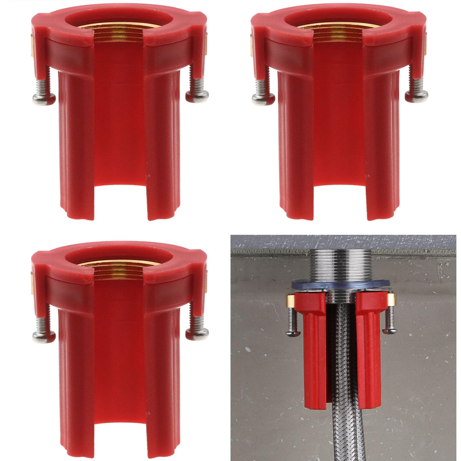 Safycaby 3 PCS Kitchen Faucet Fixing Nut - Anti-Loosening Lock Nut Tool for Kitchen and Bathroom (Red)