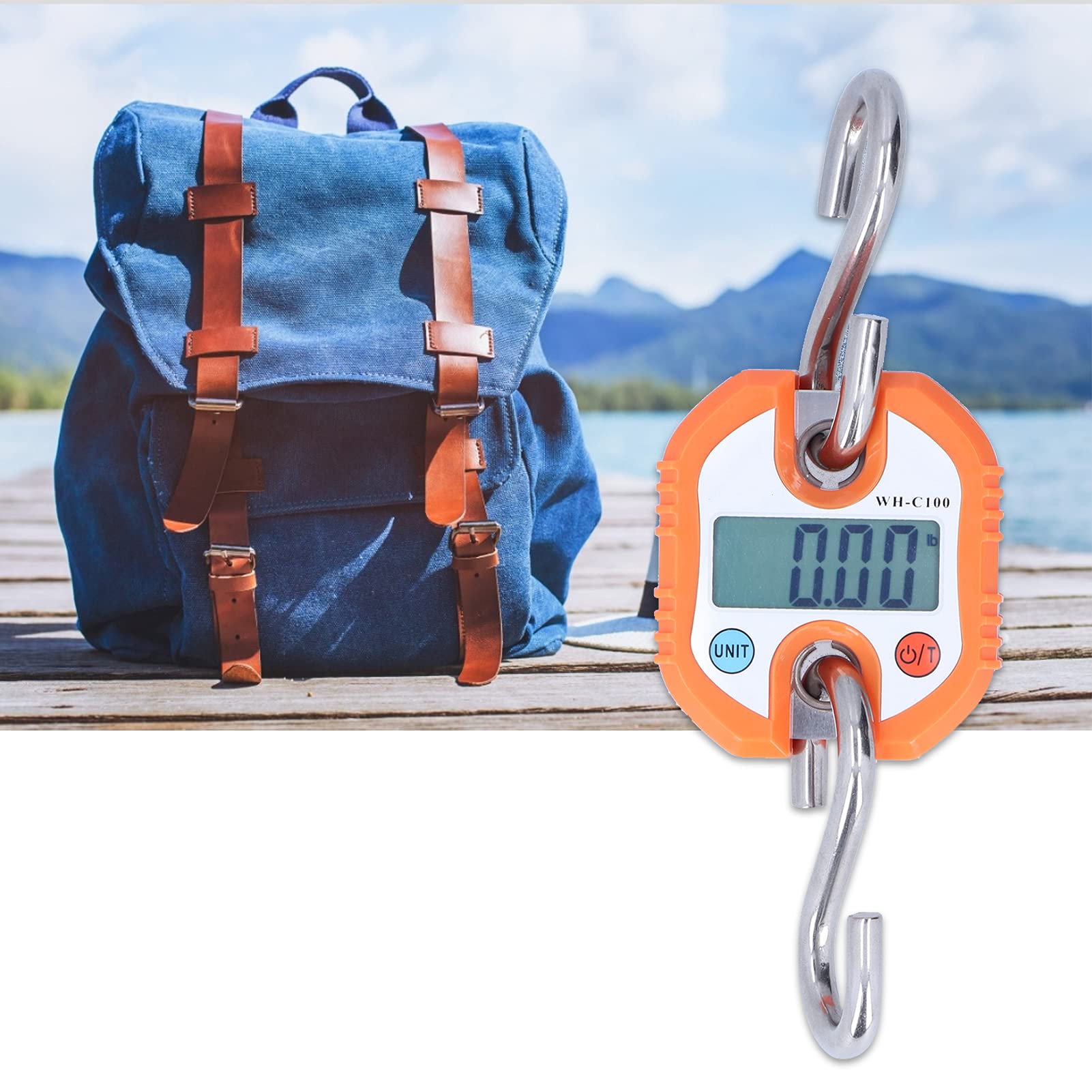 Balanza digital de gancho colgante de 150 kg con mini grúa y pantalla de doble precisión. Herramienta de pesaje portátil de alta precisión para equipaje, pesca y compras de (Naranja)