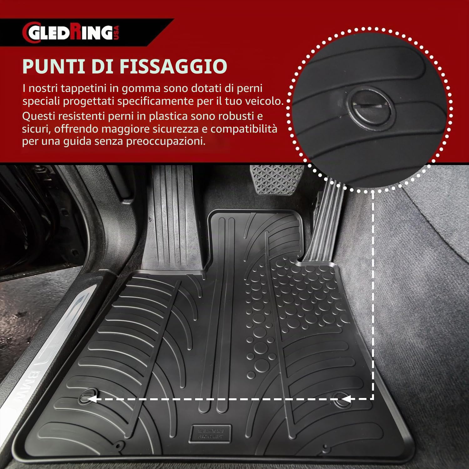 Tappetini in Gomma Compatibile con BMW X1 (U11) 2022- (Profilo T 4-Parti + Clip di Montaggio)