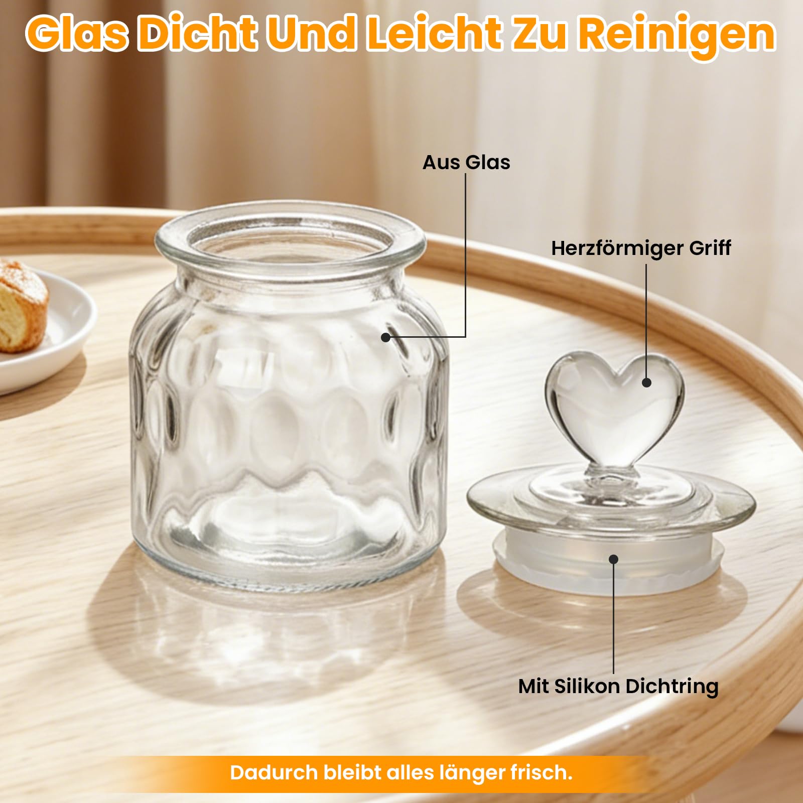 2 Stück Bonbonglas mit Deckel, 650 ml Luftdicht Keksdosen in Herzform, Transparente Vorratsgläser für Hochzeit, Candy Bar, Küche, zur Aufbewahrung von Keksen, Pralinen und Bonbons
