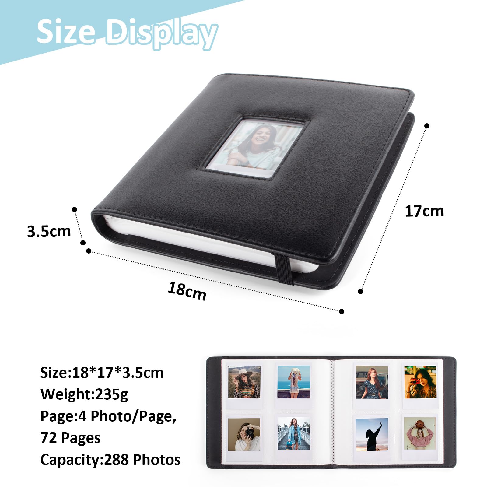 MUZIRI KINOKOO Album fotografico con 288 tasche per fotocamera istantanea Polaroid GO, album di grande capacità in pelle sintetica per fotocamera Polaroid Go, 6,2 x 5,3 cm, album fotografico souvenir