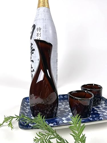 Vista 7 de JapanBargain 4678, Juego de sake de porcelana auténtica japonesa Saki Set decantador de sake y tazas de saki, fabricado en Japón (Brown Beauty)