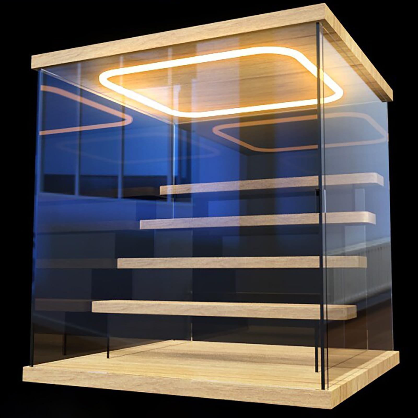 Clear Acrylic Display Case for Collectibles with Shelf, 320mm Long Stackable Acrylic Showcase with Lamp, Dustproof Acrylic Cube Display Boxes(5Tier-320x300x325mm/13x12x13in)