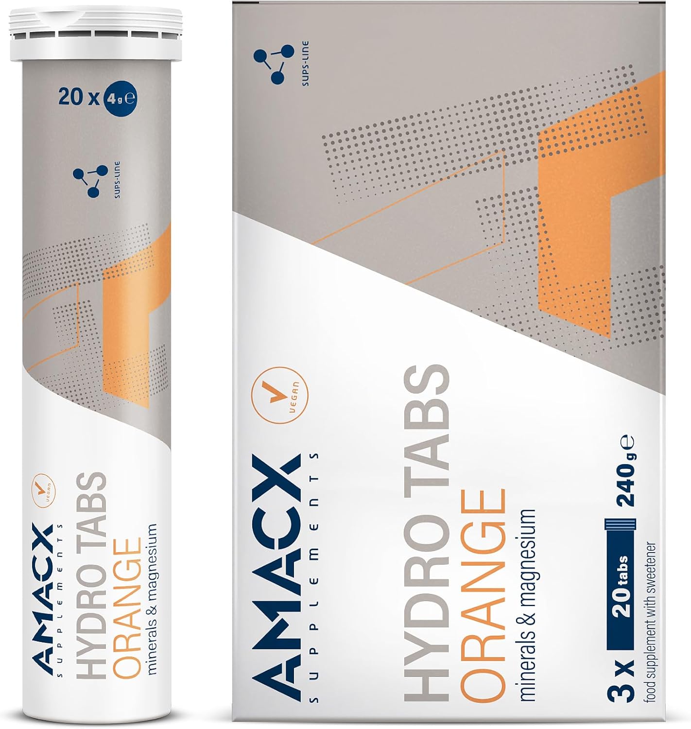 Amacx Hydro Tabs Electrolyte Tablets with Vitamin C, Magnesium Effervescent Tablets, 3 x 20, Hydration for Endurance Athletes, Recovery Drink for Mineral Balance (Pack of 3, Orange)