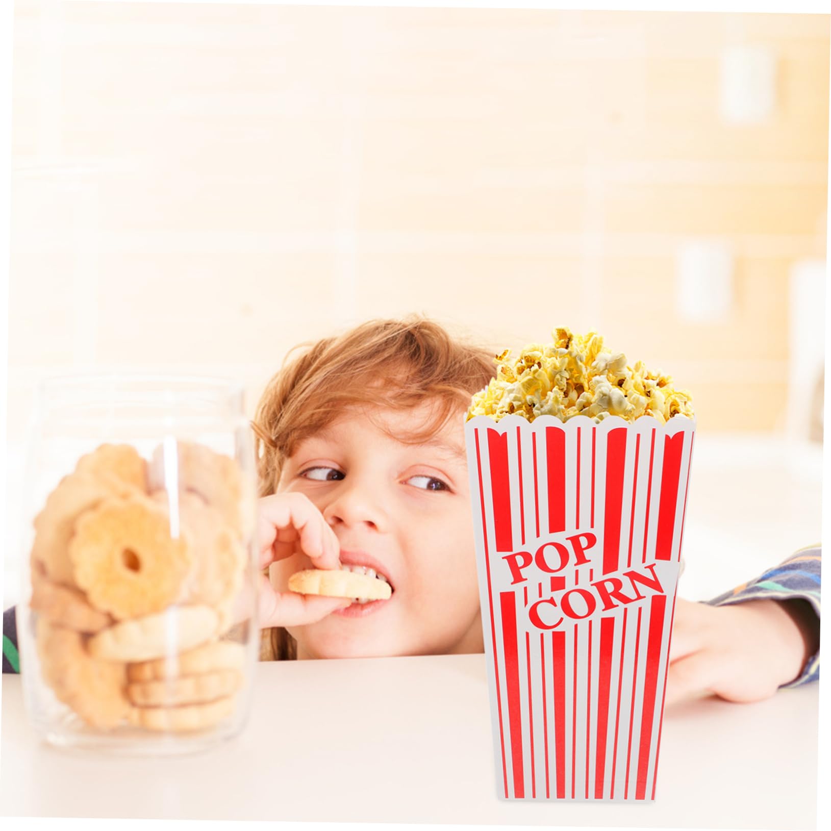 GLEAVI 6pcs Striped Paper Popcorn Boxes Snack Containers Capacity for Candy Popcorn Treats for Parties Movie Celebrations