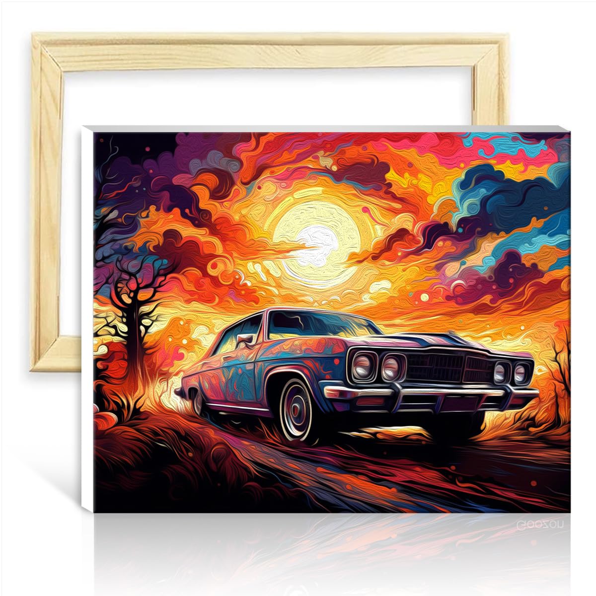 TANGFEIY Paint by Number Paintting car Under Sunset DIY Paint by Numbers Adults Beginner Acrylic Number with Paintbrushes Wall Art Vibrant with Frame(30x40cm)