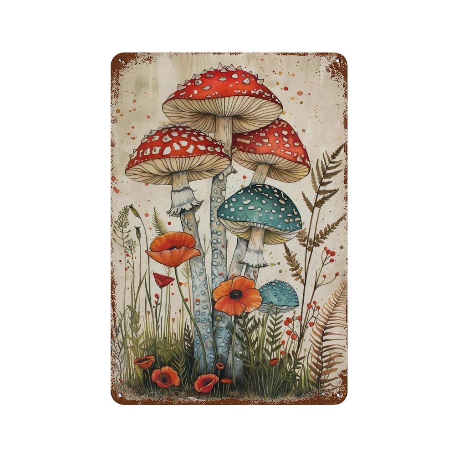 HDURYEYRYY Colorful Fantasy Mushroom Floral 02 Wall Retro Iron Vintage Art Metal Tin Sign Poster Modern Home Cofffee Club Art Bar Shop Decor 30x20cm