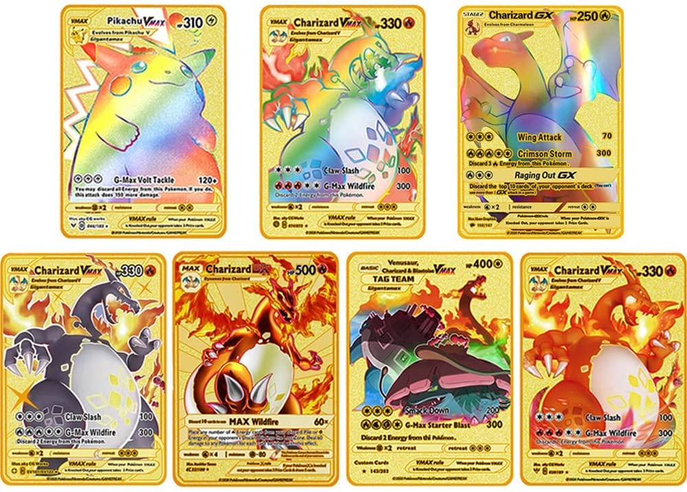 pokemon charizard dx metal card 7pcs Custom Charizard Metal Gold Plated Card Vmax Dx Gx