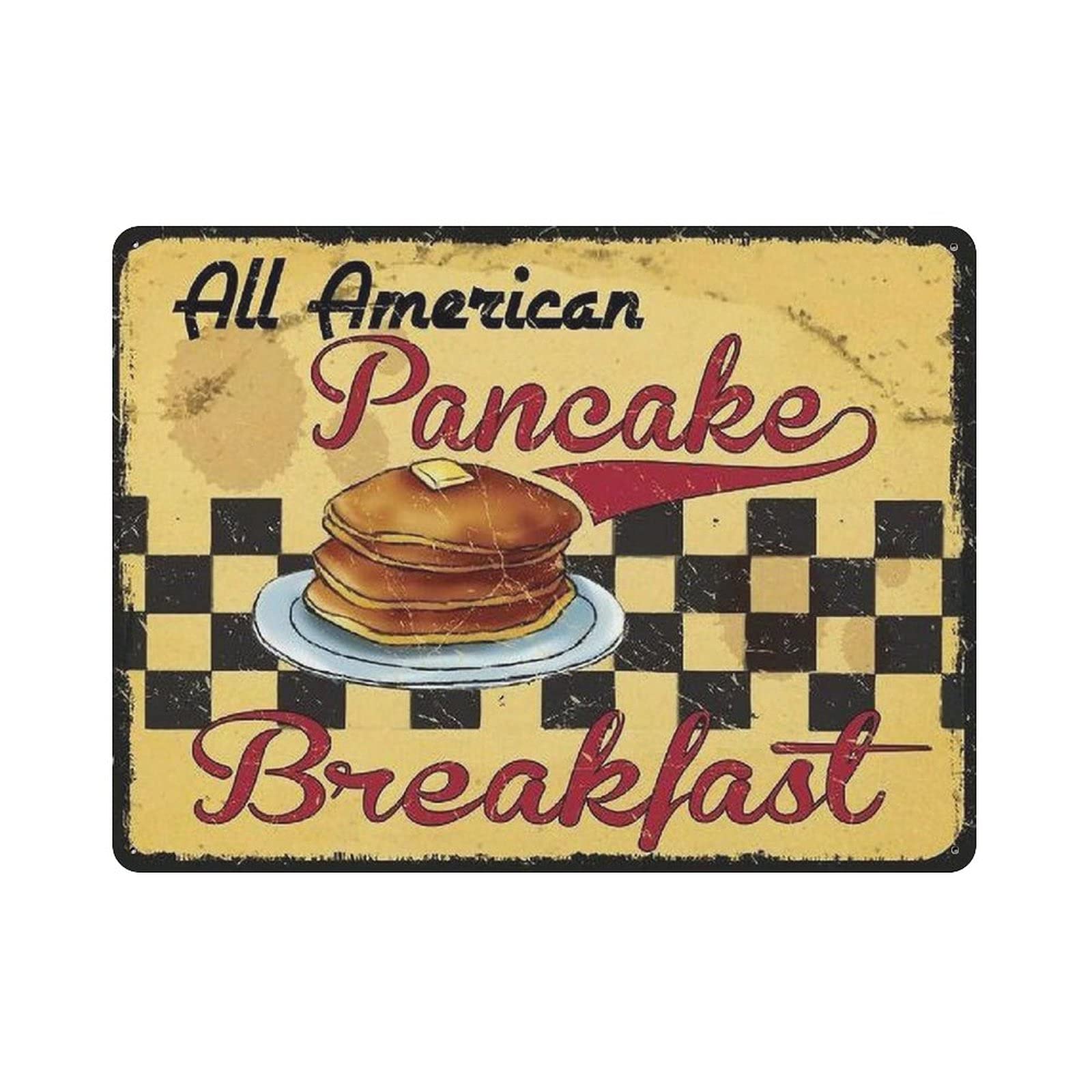 Metal Tin Sign Pancake Breakfast Vintage Tin Poster Metal Sign Wall Decoration Country Kitchen Home Garage Decor 12"x16"