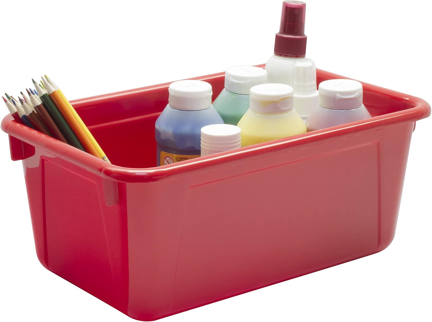 Storex Small Cubby Bins – Plastic Storage Containers for Classroom with Non-Snap Lid, 12.2 x 7.8 x 5.1 inches, Red, (62407U05C) (Pack of 5)