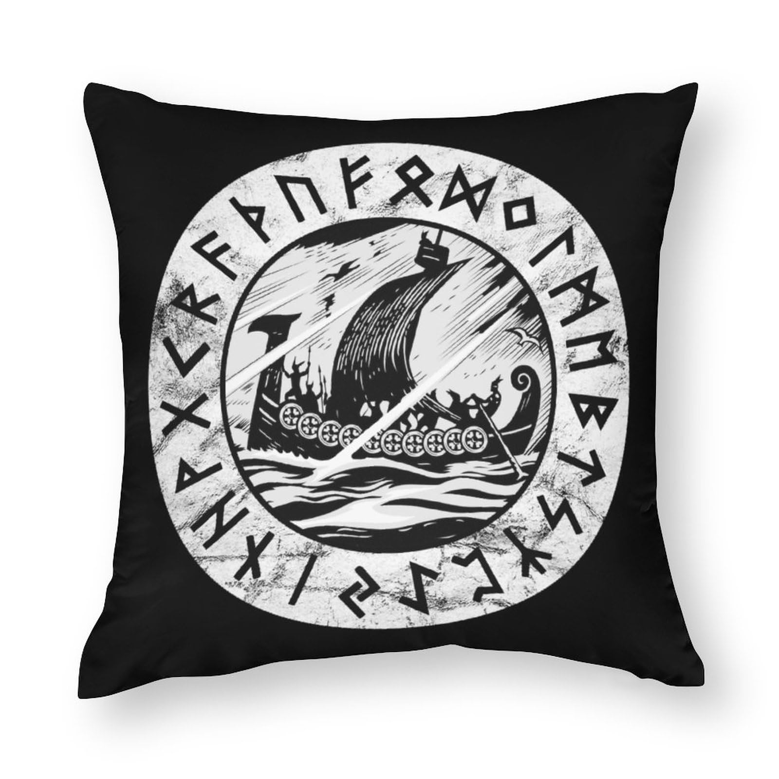 NIBABAEU Cushion Covers 1 PCs Scandinavian Viking Warrior Drakkar Ship Decorative Pillow Covers 32x32inches (80x80cm) Soft Polyester Square Pillow Cases Pillowcases