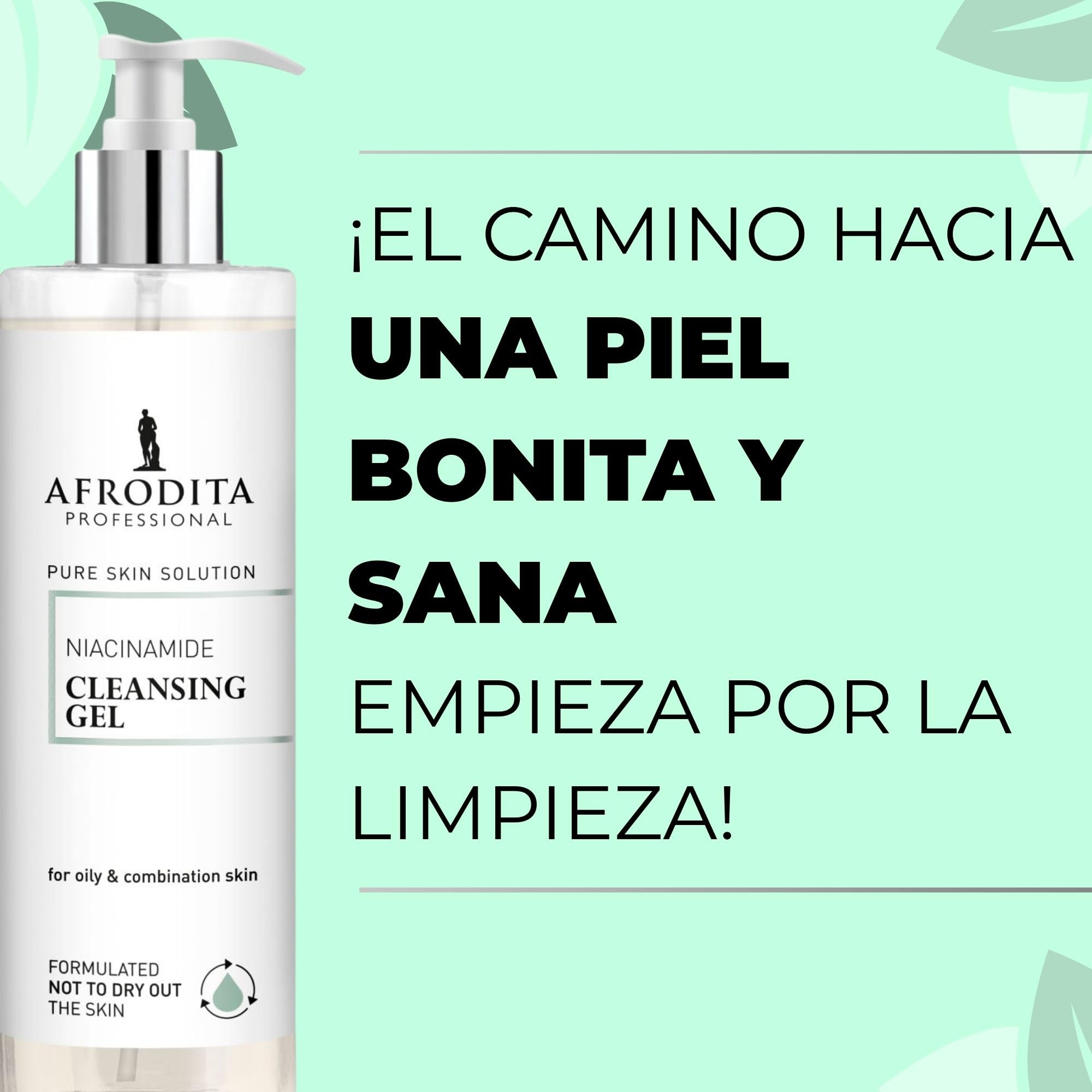 Afrodita Professional Niacinamida Gel limpiador para pieles grasas y mixtas, limpiador facial suave con ácido hialurónico, limpieza profunda de poros, 94% de origen natural, sin alcohol ni sulfatos