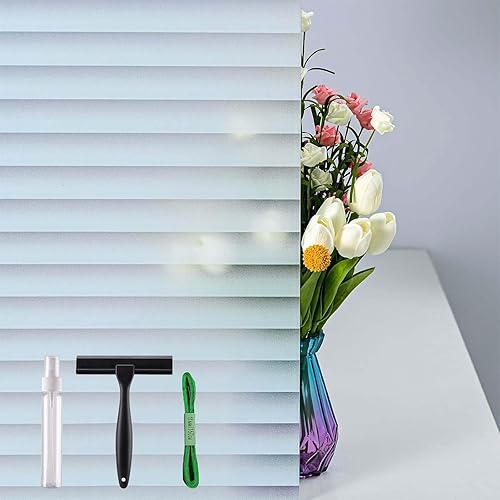 DERZGAO Película decorativa de privacidad con patrón de persianas, película de privacidad extraíble anti UV para ventanas de vidrio para baño,