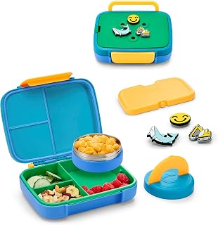 Ello Benni™ Kids Bento Box with Insulated Food Jar and Ice Pack, Leakproof Lunch Container, 3 Compartments, Charm Compatible, Hot and Cold Food Storage for School Lunch and Field Trips | Rainforest