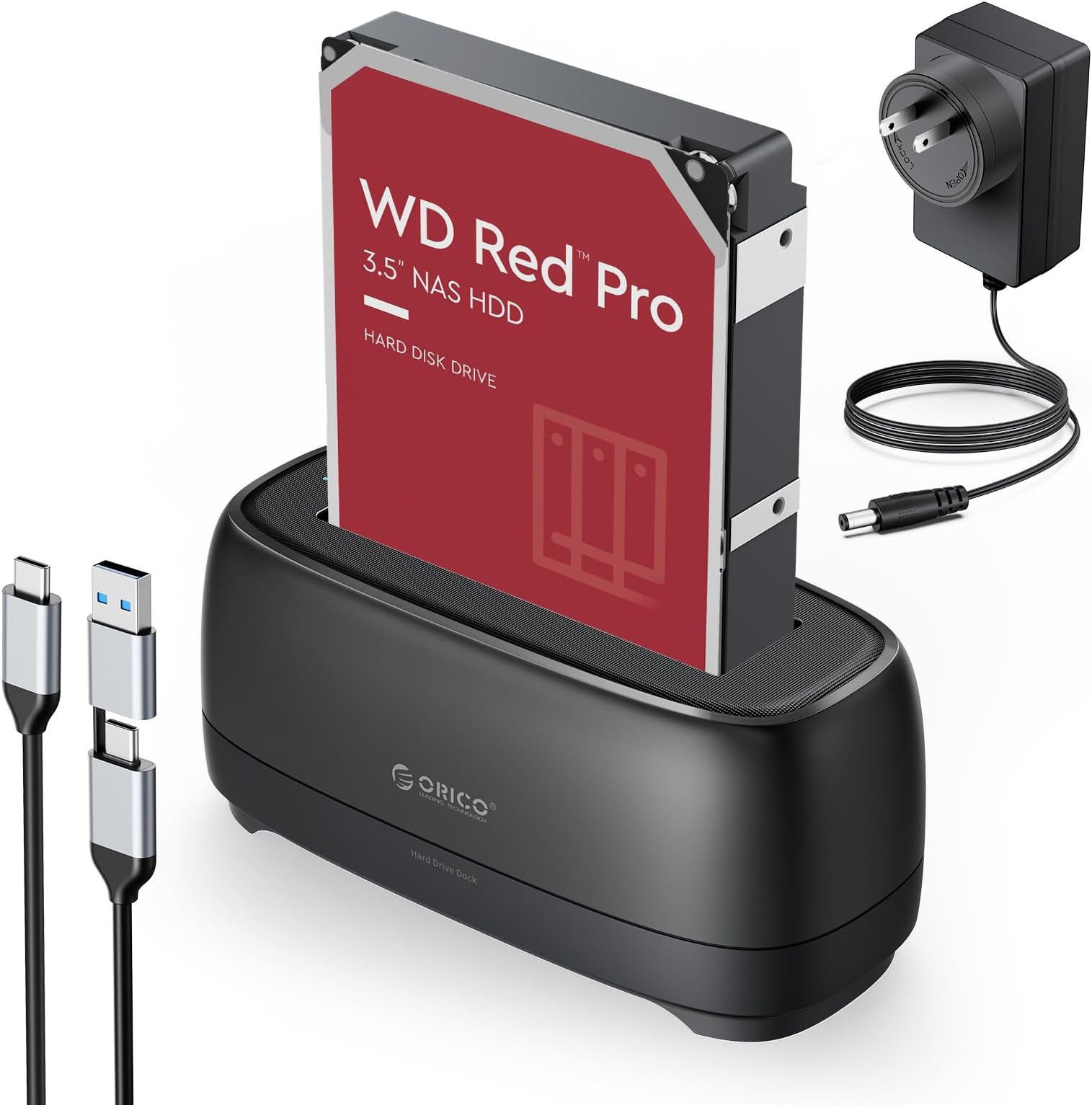 Hard Drive Docking Station USB C Port for WD Seagate Toshiba 2.5”/3.5” SSD HDD SATA I II III, Hard Drive Dock Max to 18TB Support UASP&TRIM, 2 in-1 Type C to USB A Cable for PS5 Xbox PC
