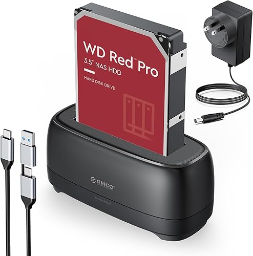 ORICO Estación de acoplamiento de disco duro USB 3.2 Gen 1 a SATA Caja de disco duro 1 bahía para SSD HDD de 2.5 y 3.5 pulgadas hasta 20 TB con