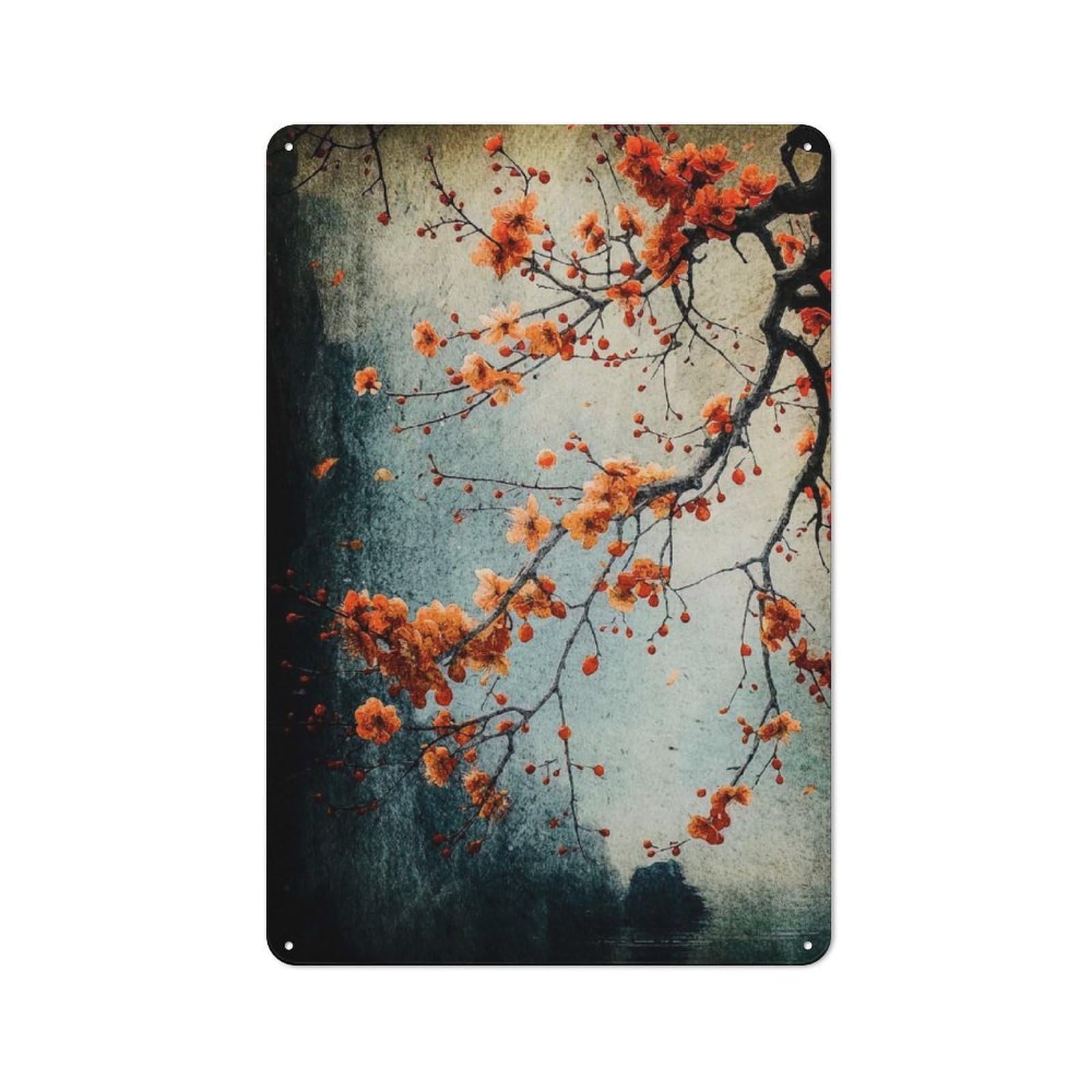 Junmoney Style-15 Cherry Blossom Japan Rustic Tin Sign 30X20cm For Hallway Wall, For Home Decor Fans Who Collect Metal Signs