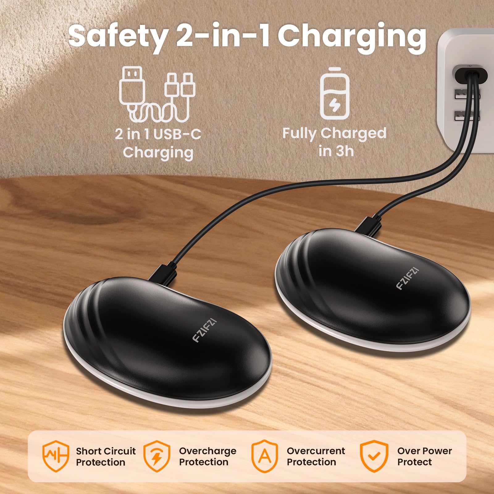 Scaldamani Ricaricabili TIEMA 2 In 1 (2 Pezzi) - Elettrico Portatile 4000mAh Con 3 Livelli Calore - USB Per Campeggio E Inverno - 3
