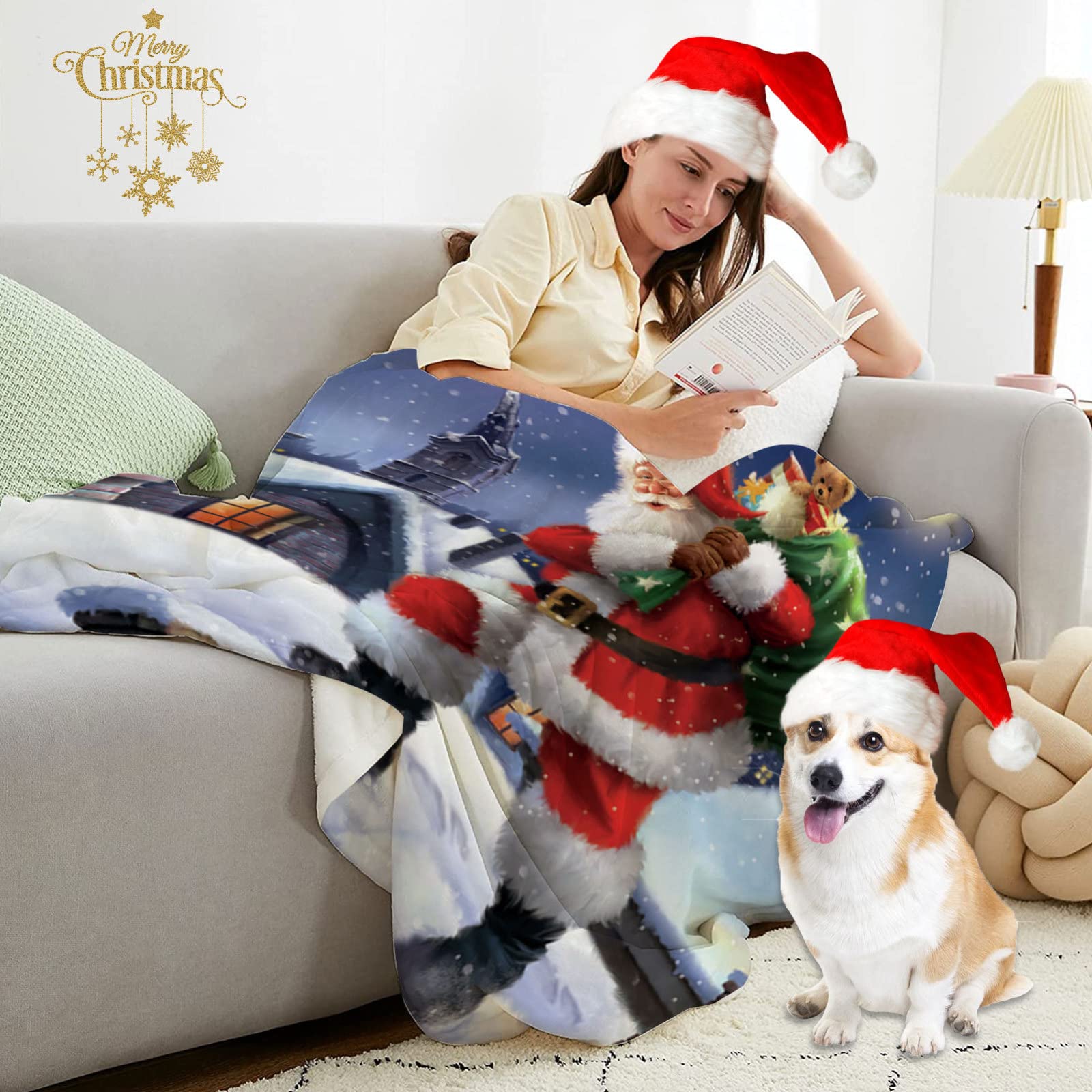 RDJSHOP Manta Navidad Feliz Navidad, Manta Navideña de Franela Santa Manta Mullida Ultra Suave y Acogedora para la Decoración del Hogar, Vacaciones de Invierno,Style8-150x200cm
