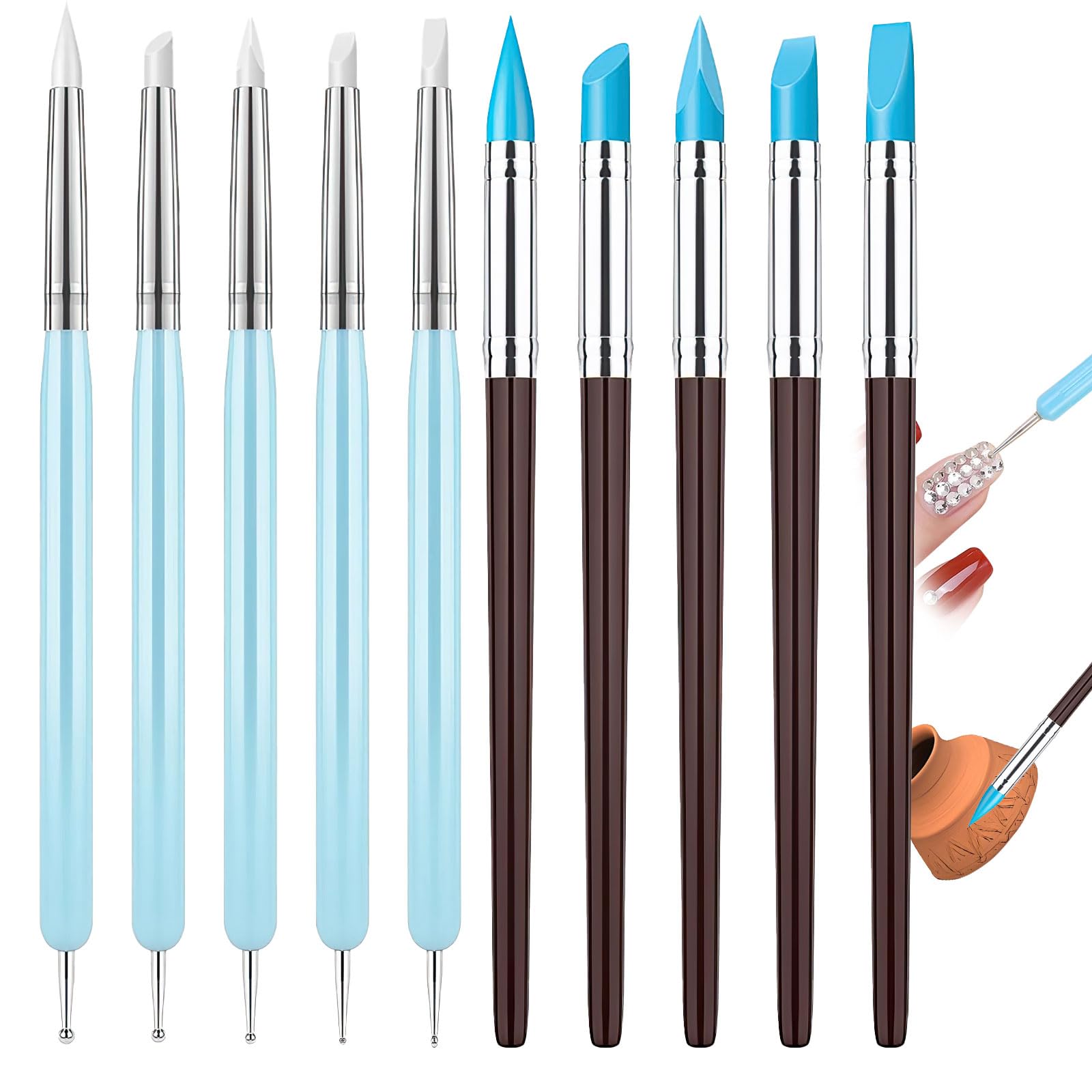 10 Pcs Sculpting Tools, Silicone Paint Brush, Modeling Clay Carving Tools Set, Silicone Paint Brush for Pottery Craft Pottery Craft, Rock, Nail, Blending, Drawing Art Projects