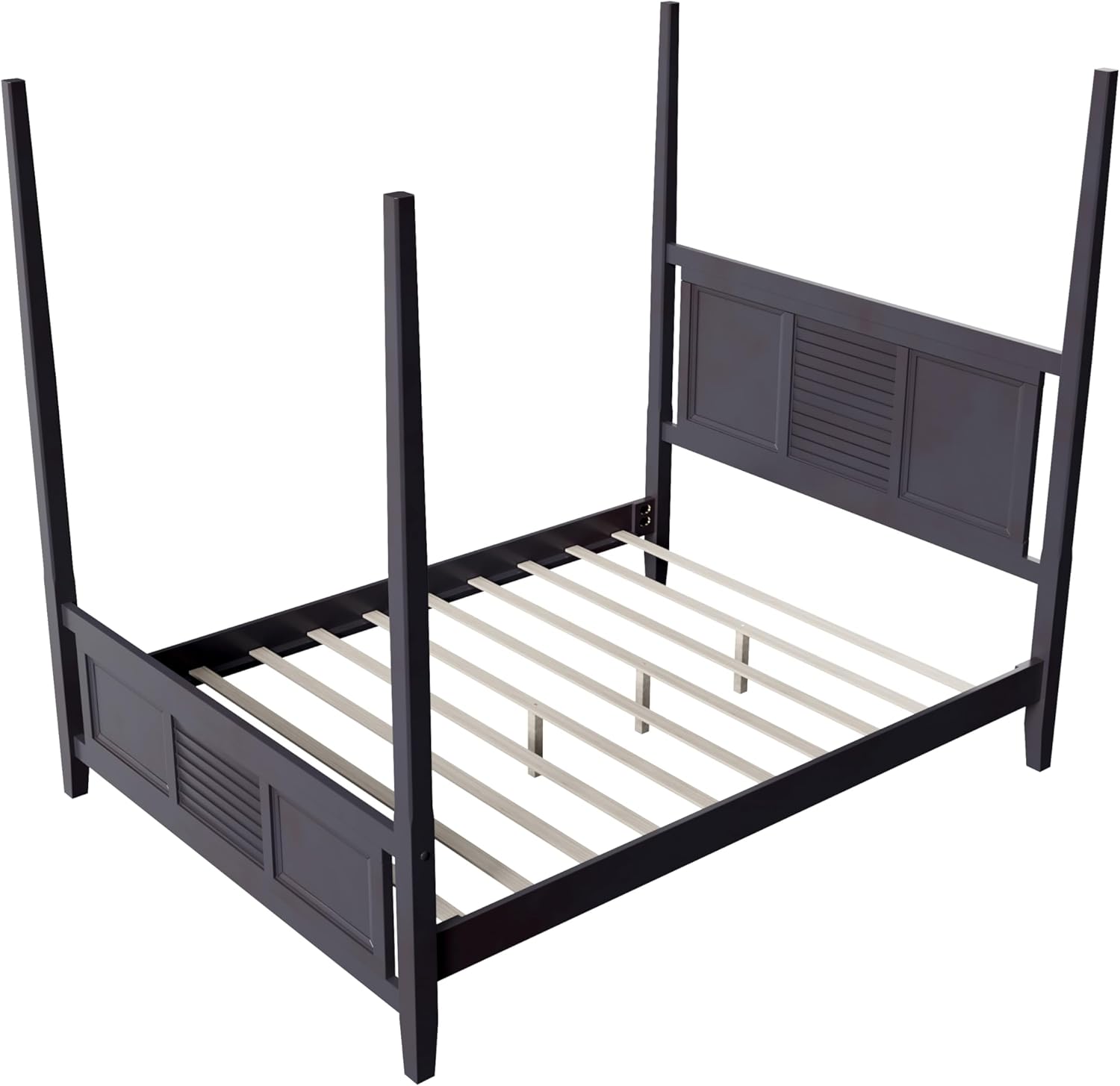 Angled view of the Queen Size Four Poster Bed frame from above, showing the full slatted base.