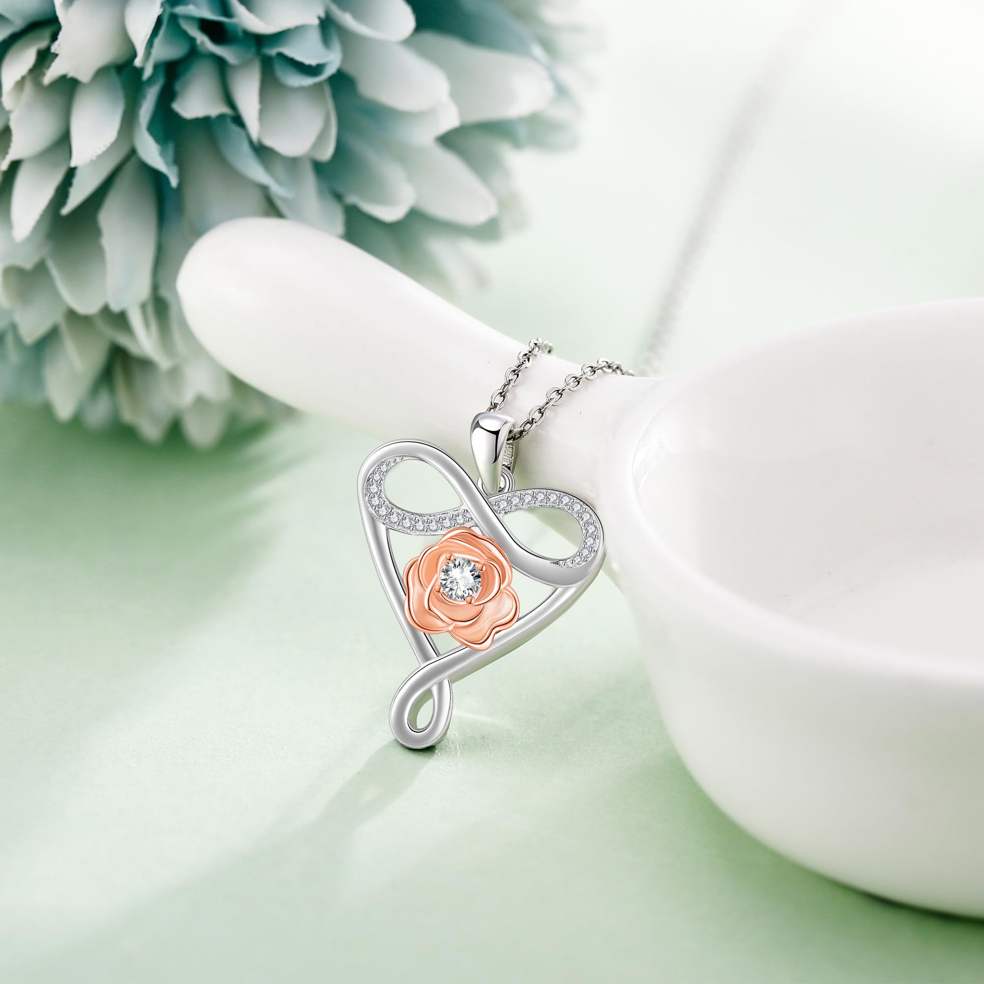 ONEFINITY Collana con ciondolo a forma di cuore, in argento Sterling 925, con ciondolo a forma di infinito, idea regalo per le donne, Zirconia cubica