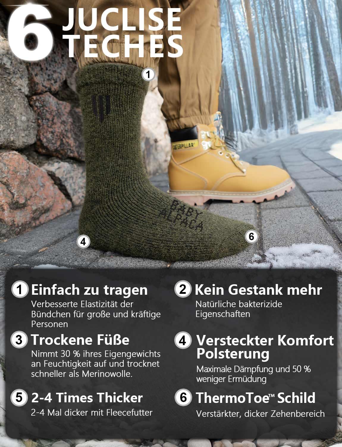 Juclise Alpaka Socken Wollsocken - Wärmende Dicke Thermosocken für Winter, Jagd und Wandern, Kuschelsocken & Gemütliche Mittellange Socken für Herren und Damen