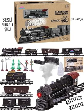 Hediyecik Oyuncak Buharlı Işıklı Ve Sesli Tren Seti Aksesuarlı 30 Parça