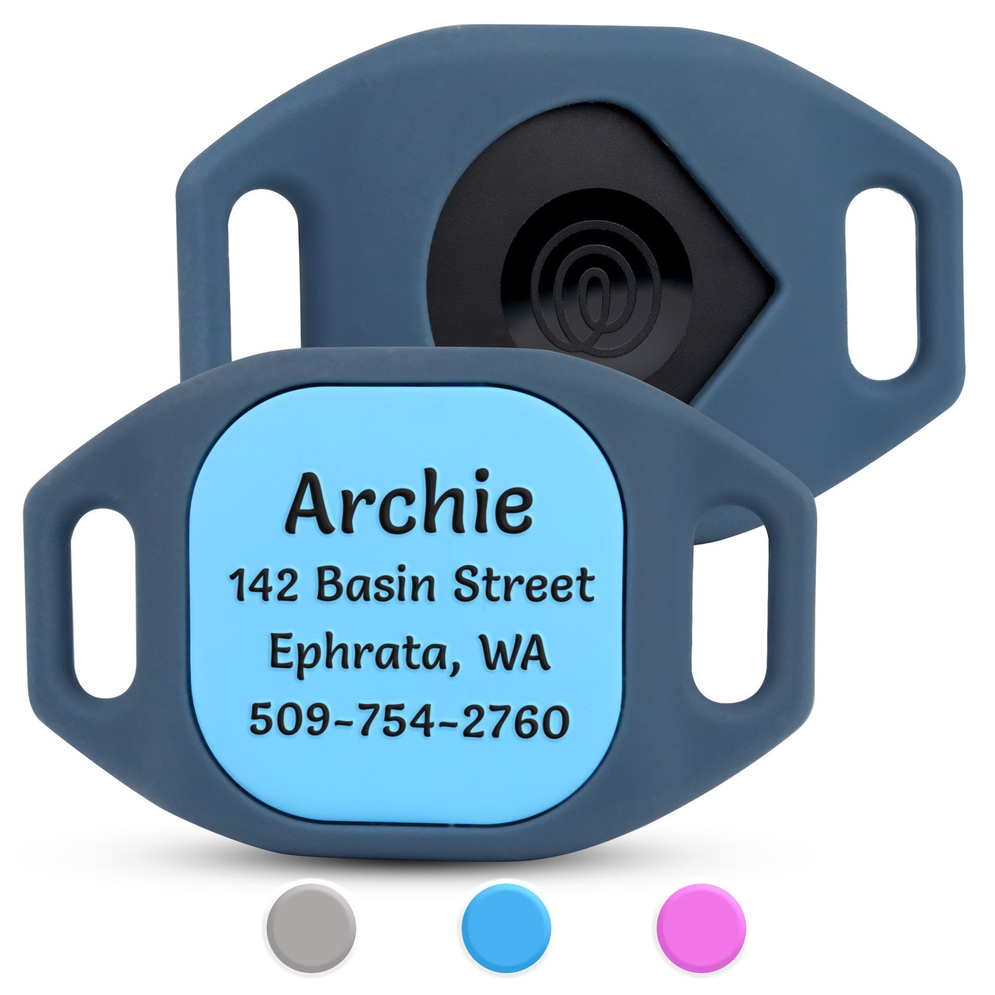 GoTags Personalized Dog Collar Holder for Life360 Tile Mate Tracker, Lost Pet ID GPS for Cat Collar with Custom Text and Number, Silicone Safety Accessories for Tile Tracker Finder (Small Pack of 1)