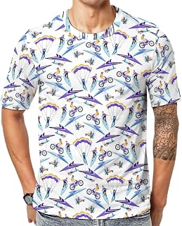 Motorbiking And Parachuting Men's Print T-Shirt Short Sleeve Fashion T Shirt Casual Tees Tops
