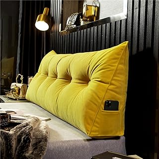 Cojín triangular para respaldo de cama y sofá, funda extraíble y lavable, bolsillo lateral, almohada de apoyo grande, color amarillo, 180 x 50 x 20 cm, cómoda almohada de respaldo