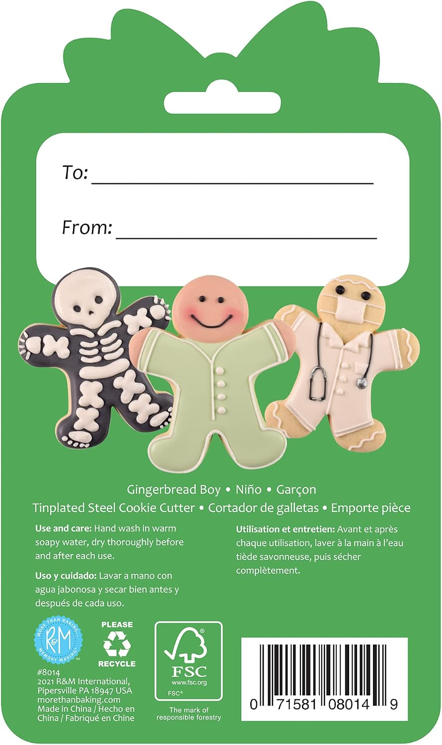R&M Gingerbread Man Cookie Cutter 3.75" - Stainless Steel - Gift Tag Carded