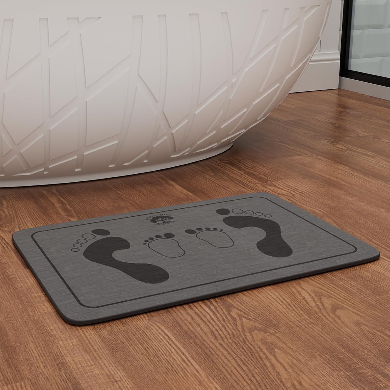 Stone Bath Mat – Non-Slip Diatomaceous Earth Bath Mat, Versatile & Durable Bathtub Mat with Unique Adult and Children Footprint Design – Fast Drying, Odorless,Easy to Clean,23.6x15.4 (Grey)