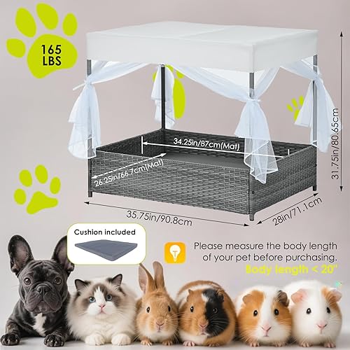 Miniatura 2 de Casa de mimbre para perros de 36 pulgadas, para interiores y exteriores, con toldo, resistente a la intemperie, cama de refugio para perros con