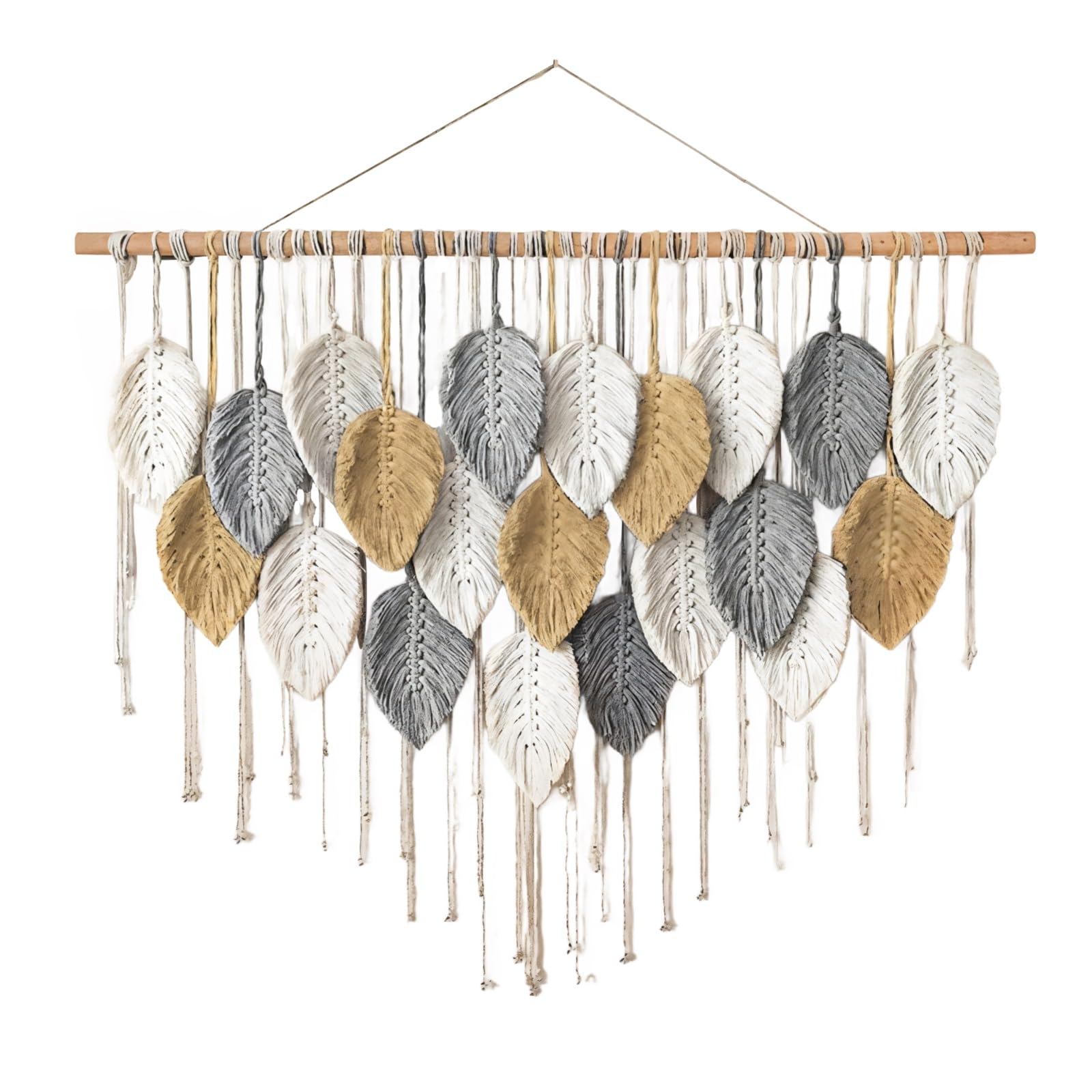 Tapiz grande de macramé de algodón tejido a mano para colgar en la pared, estilo bohemio, diseño colorido de hojas, para sala de estar, entrada o dormitorio, barra de madera que ofrece fácil colgar