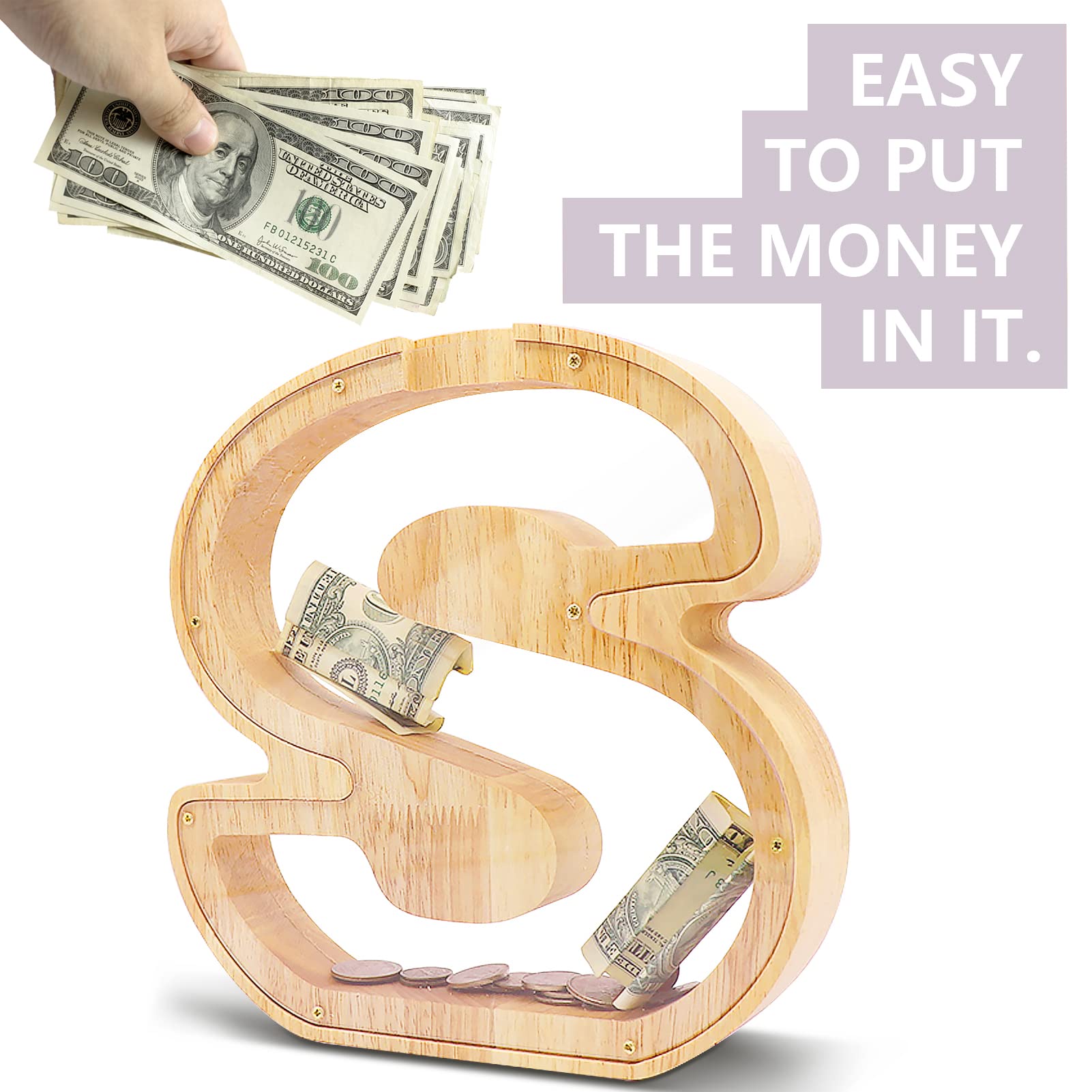 Salvadanaio Lettera In Legno Personalizzabile - 23x4x23cm, Trasparente, Per Risparmi E Decorazione - Foto 9