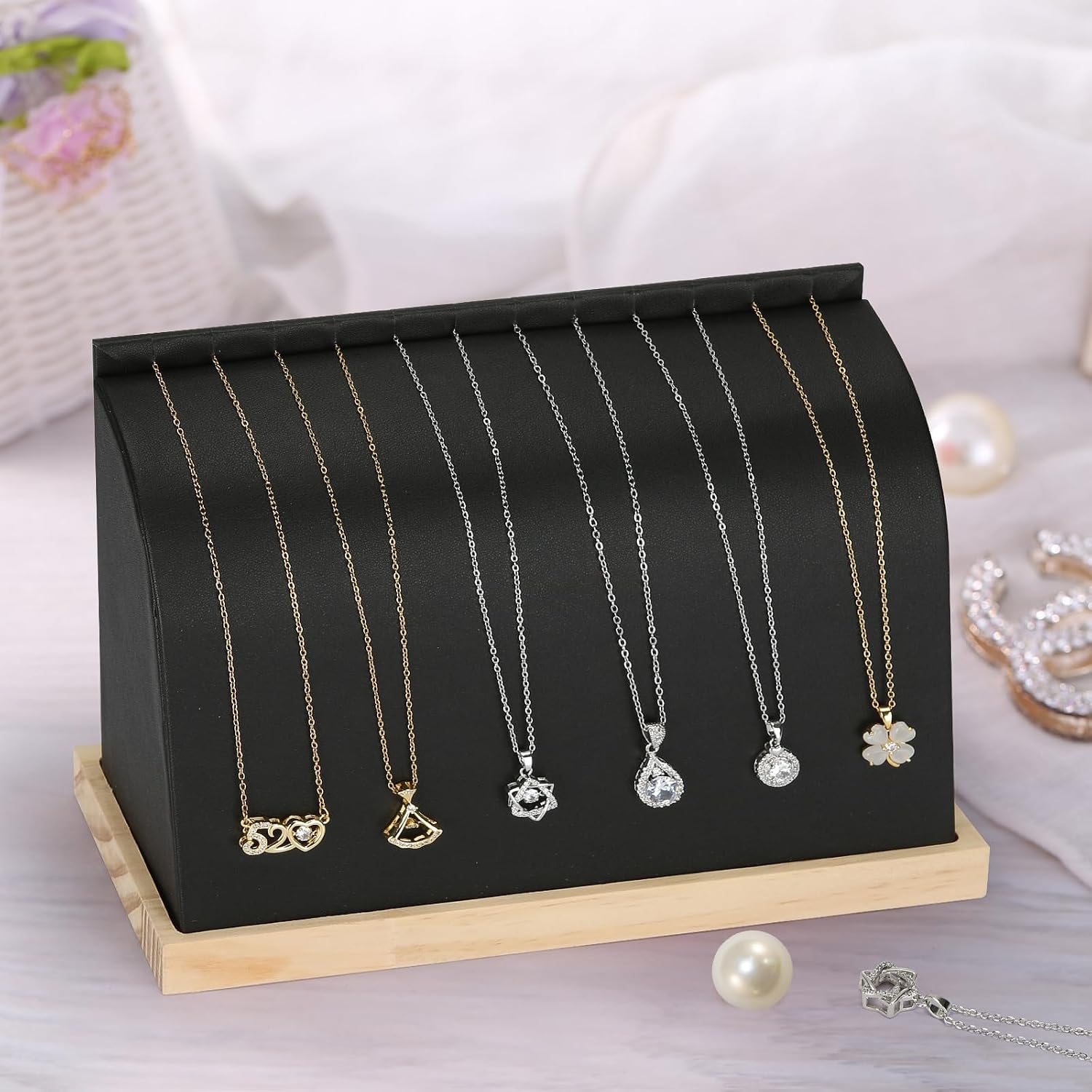 KUKUVR Velvet Cambered Necklace Display Stand for Selling Show (Black)