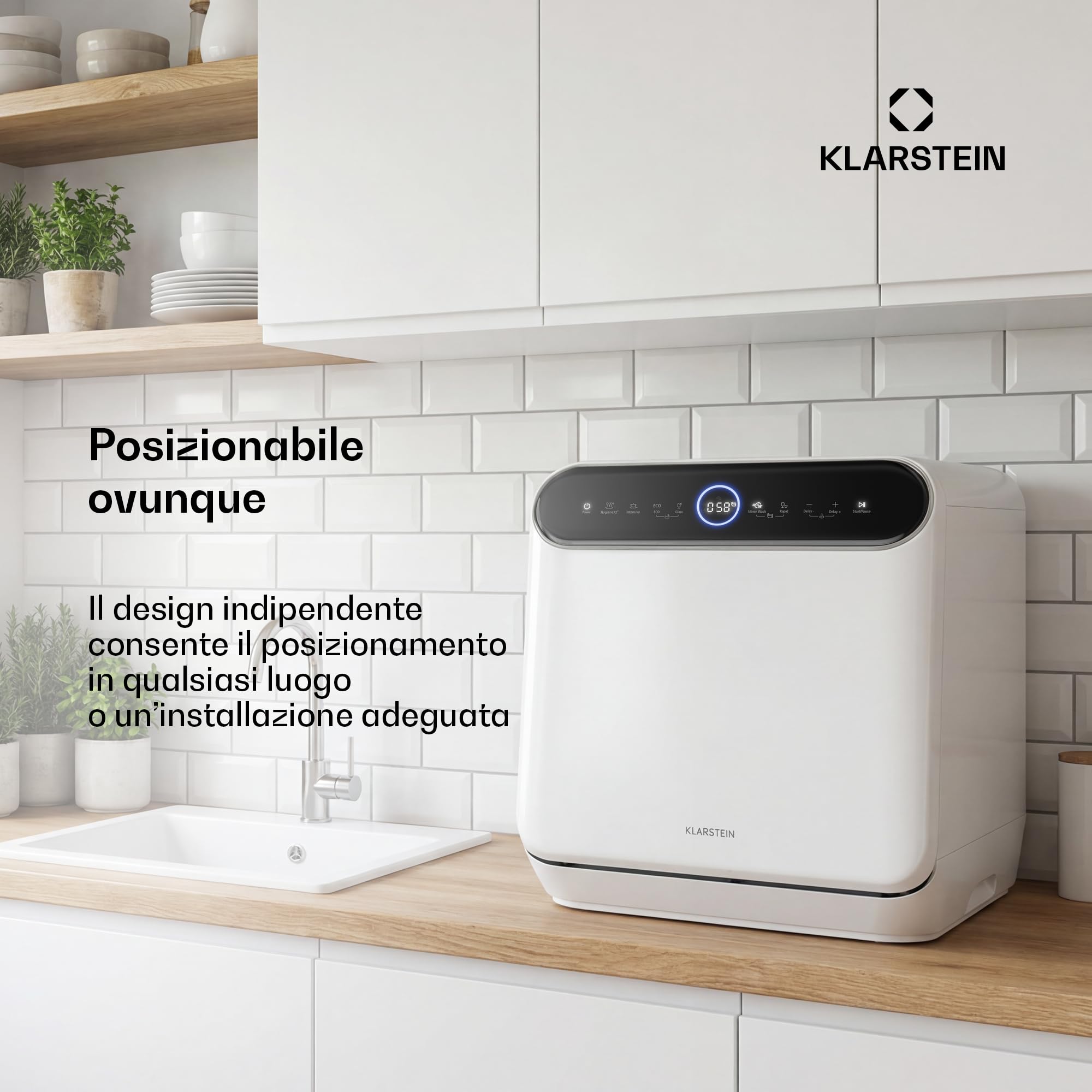 Klarstein Oceana Lavastoviglie da tavolo - Lavastoviglie compatta per 3 coperti, 7 programmi, 6 L di acqua, AquaStop, design portatile