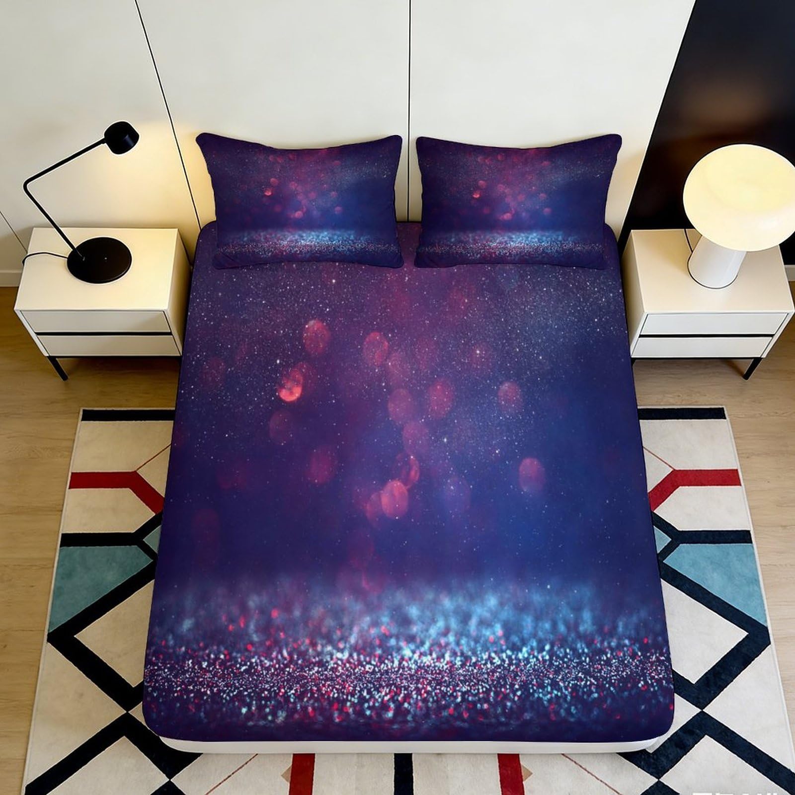 Dhbaneiok Style-6 3D Printed Gradient Galaxy Fitted Sheet Microfiber Soft Blue Purple Nebula Bed Cover For Bedroom Dorm Decor 90X200x25cm