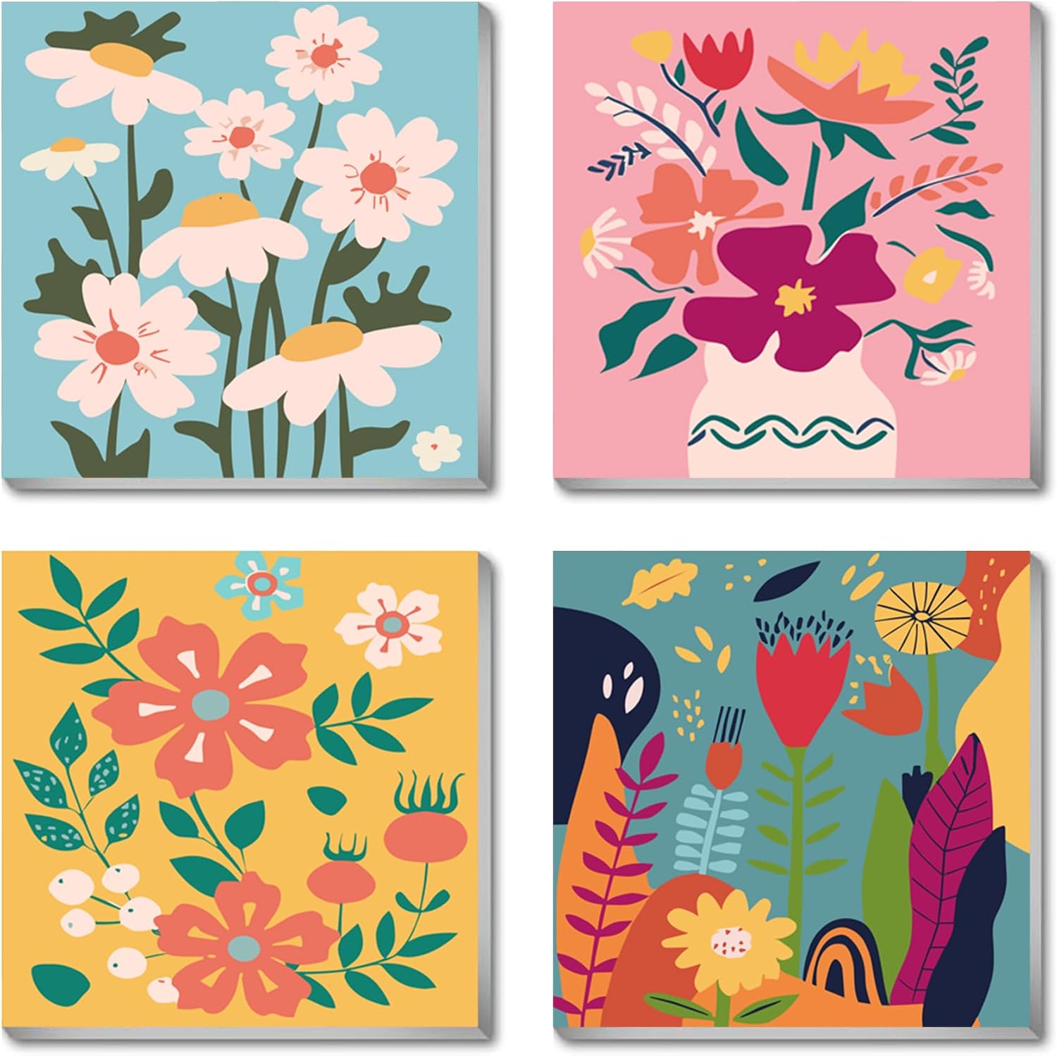 eimivrc 4 Pack Paint by Numbers Kit for Adults Framed,Flowers Paint by Numbers for Adults Beginner,DIY Acrylic Oil Painting for Home Wall Decor(8x8inch)