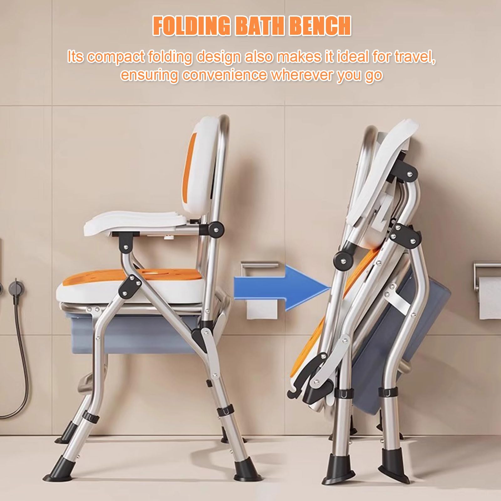 Silla de baño con Inodoro 3 en 1, Silla de Ducha Plegable, Taburete de baño Ligero, Ajustable en 4 Niveles, Patas Antideslizantes, Recorte for privacidad, Ideal for Embarazadas y Personas Mayores.