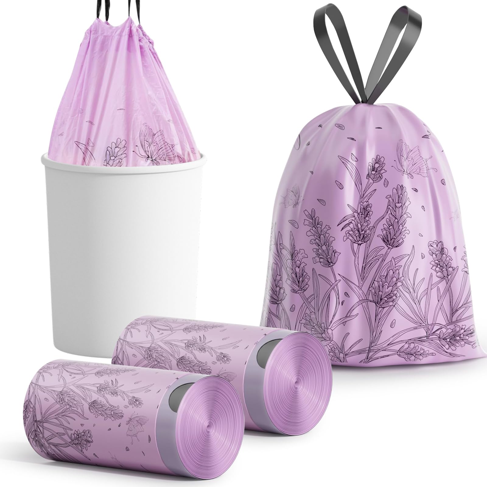 Whenzoo Purple Scented Bin Liners Bin Bags Lavender Scented Small 2.6Gallon Trash Bags 10-15L Bin Linerswith Drawstrings 100Pcs For Home Office Kitchen & Bathroom That Leaves Your Swing Bin Linersfresh 45 * 50 Cm