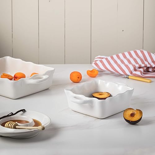 Miniatura 6 de Casafina Panadero cuadrado de cerámica con volantes de 7 pulgadas, colección Cook & Host, azul huevo de Robin's  Utensilios para hornear aptos para