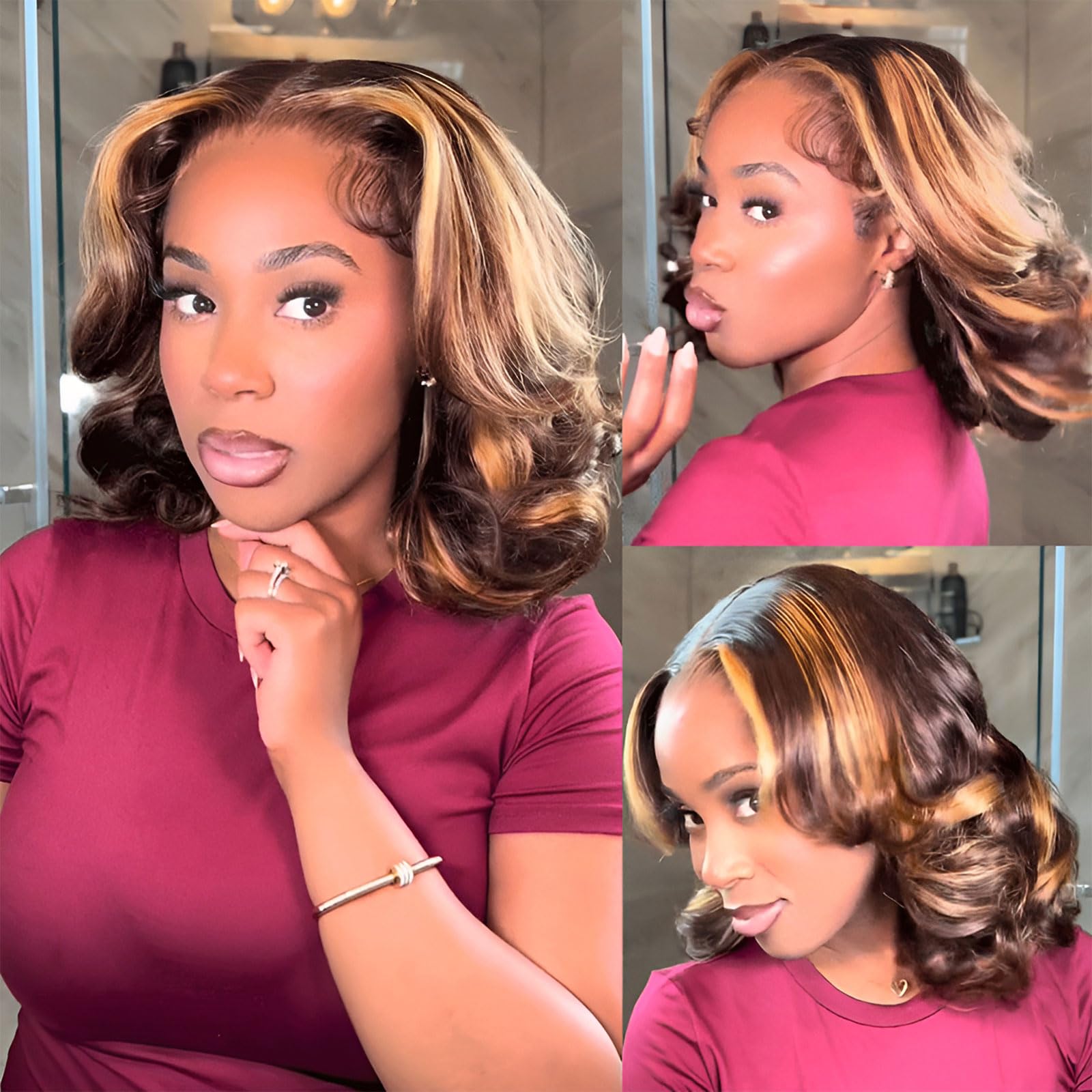 Amazon.com : RECOOL Highlight Wig Human Hair Loose Body  display picture 1
