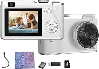 Digital Camera 2.4inch TFT Kids Camera with 8X Zoom Anti Shake Camera, Mini Camera Support Video/Selfie/Continuous Shooting,Supports up to 48 Million Pixels-Gifts for Kids (White)