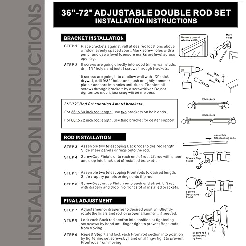 Miniatura 7 de Juego de barras de cortina dobles barras de cortina doradas de lujo de 1-18 pulgadas de diámetro, barra de cortina dorada ajustable de 36 a 72