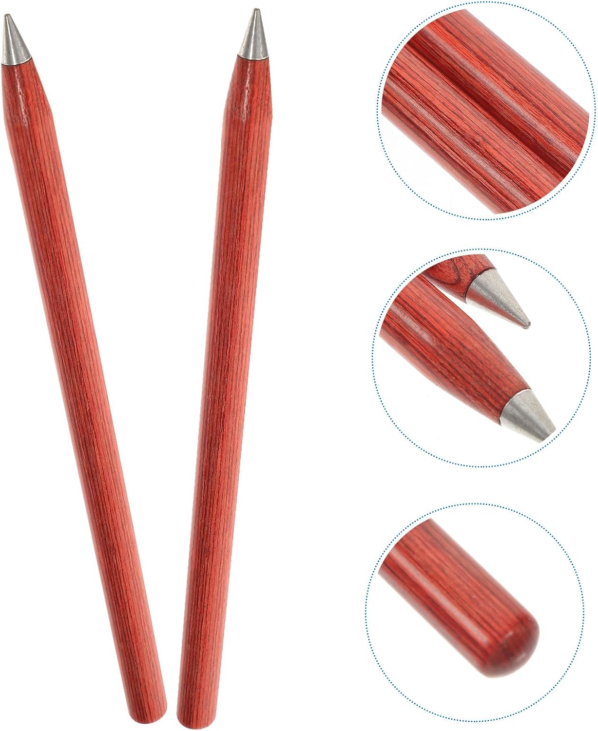 Inkless Everlasting Pencils 2pcs with Red Sandalwood Body, Non-sharpening Drafting Pencils and School Drawing Supplies