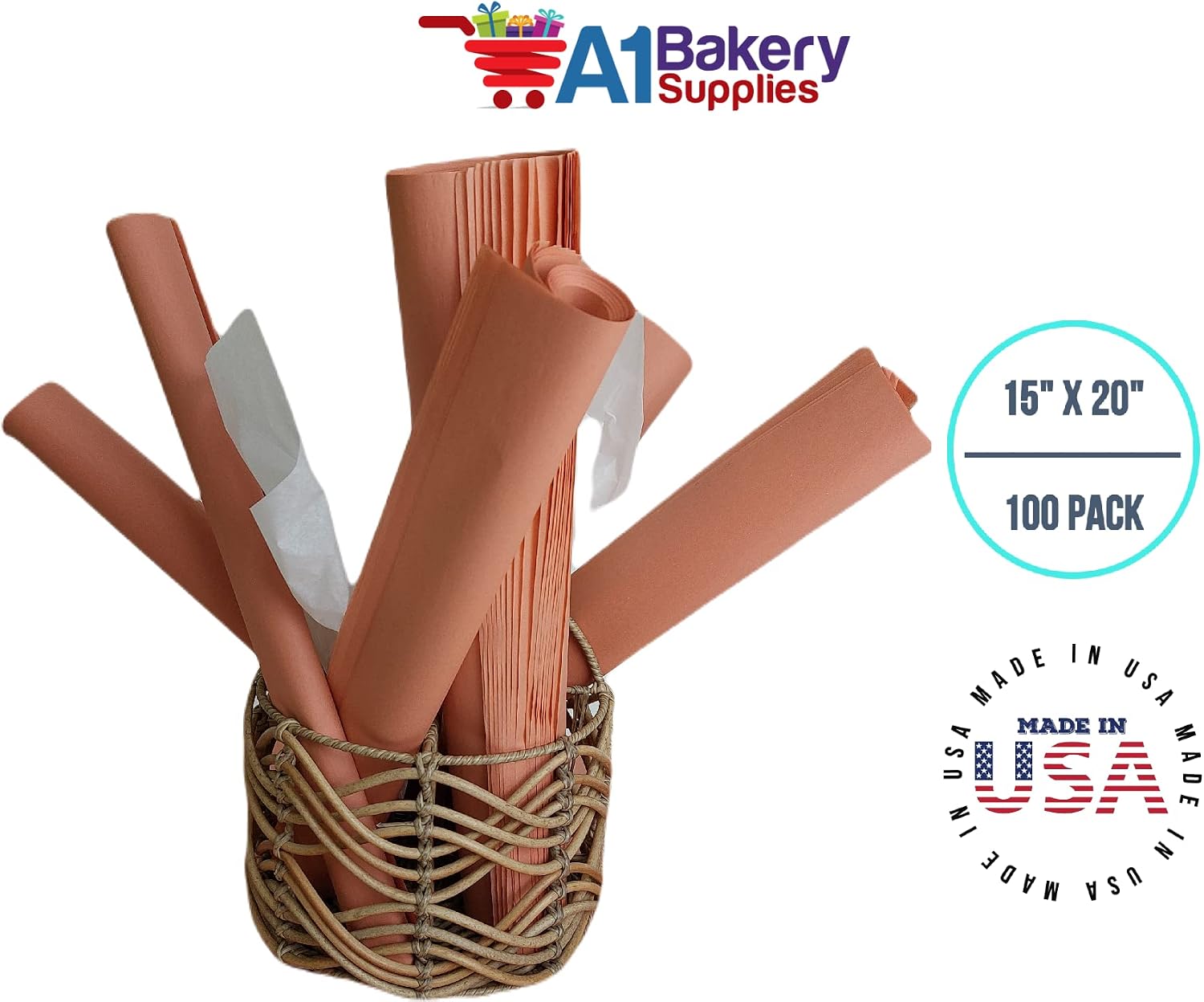A1 Bakery Supplies Terra Cotta Gift Wrap Tissue Paper 15 Inch X 20 Inch - 100 Sheets Premium Quality Gift Wrap Paper Made in USA